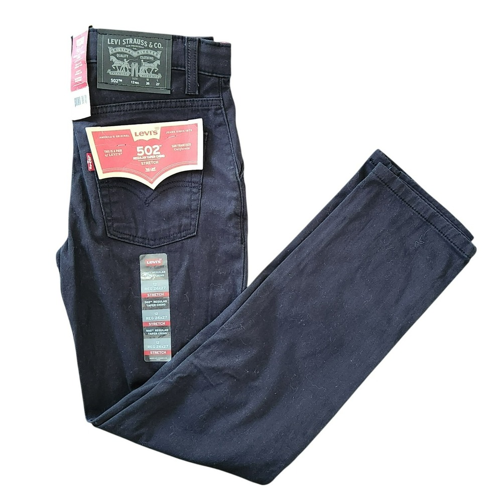 Levis 502 Regular Taper Chino Stretch Pants Kids Size 12 Reg 26x27 Navy Black